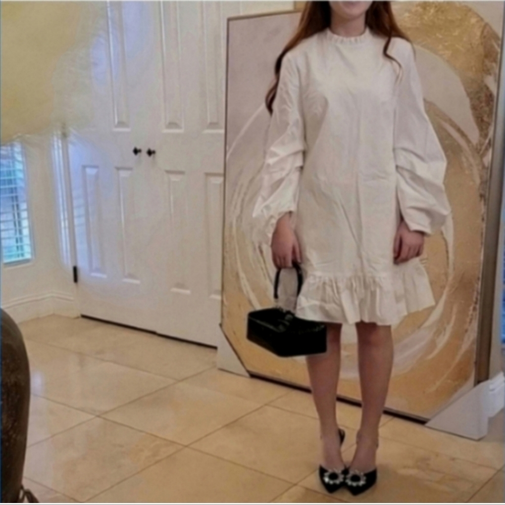 White Ruffle Long Sleeve Dress